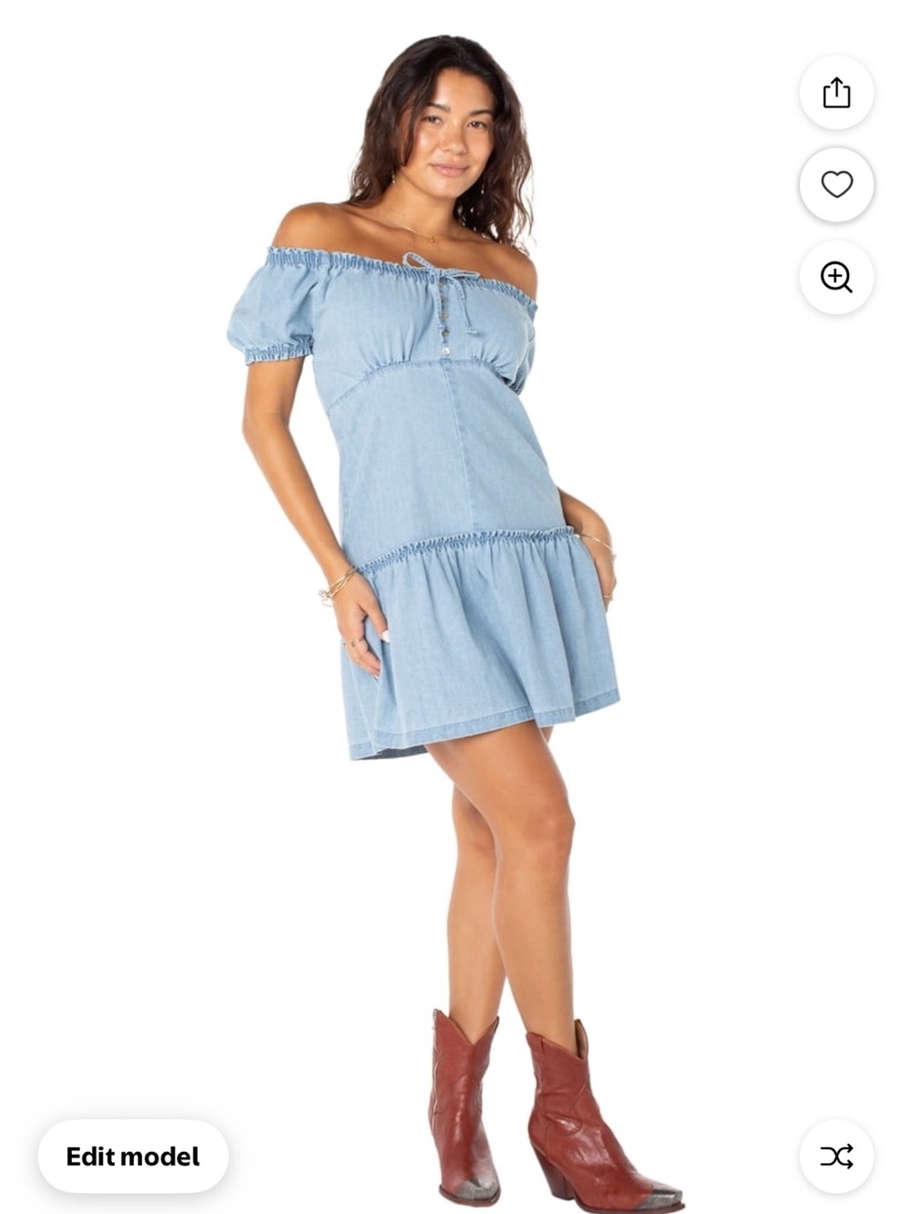 Celebrity Pink Off-Shoulder Light Blue Denim Mini Dress Sz Medium